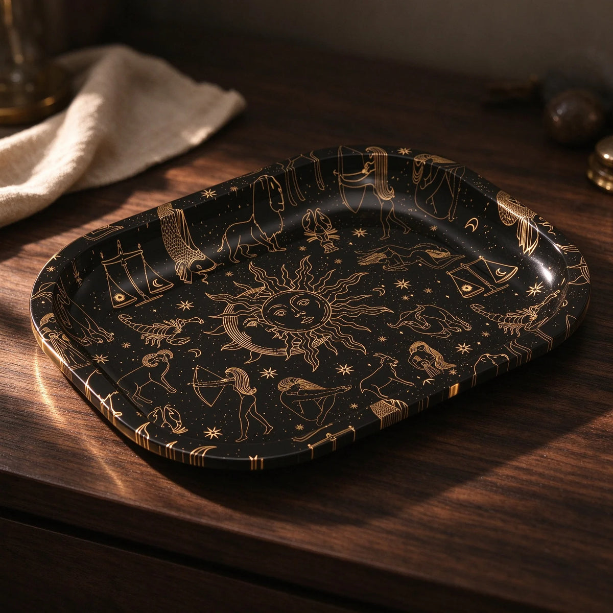 Premium Metal Rolling Tray 12 Zodiac Celestial Design Tray for Herbs & Smoking Accessories