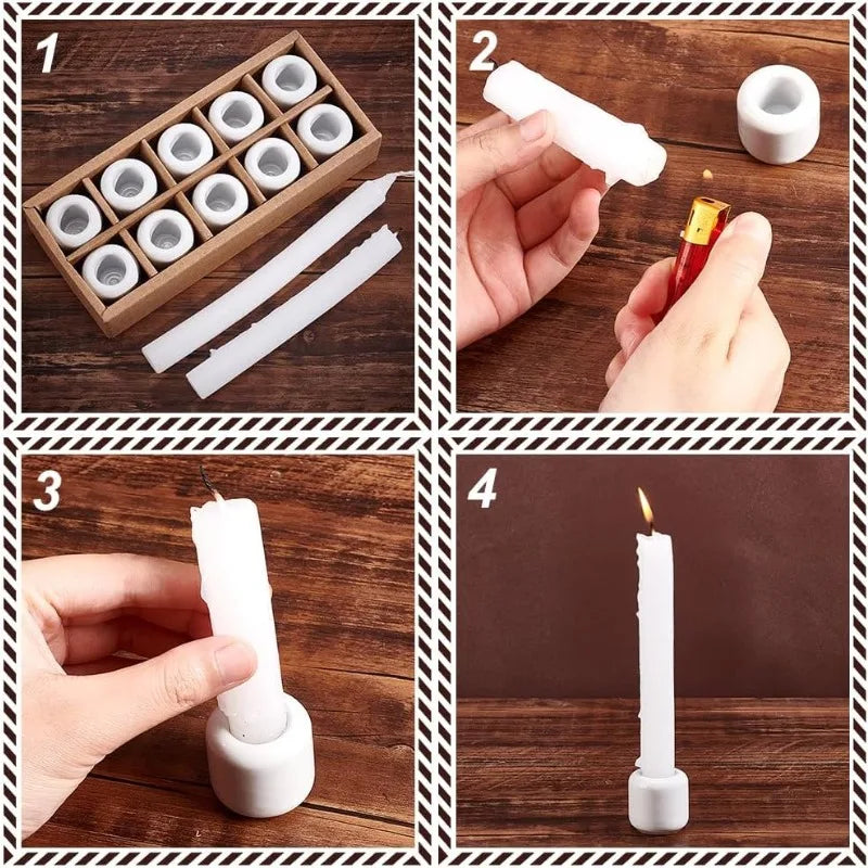 10 Pieces Ceramic Candle Holder White Ceramic Chime Ritual Spell Candle Holders for Taper Rituals Spells Altar Wiccan Supplies