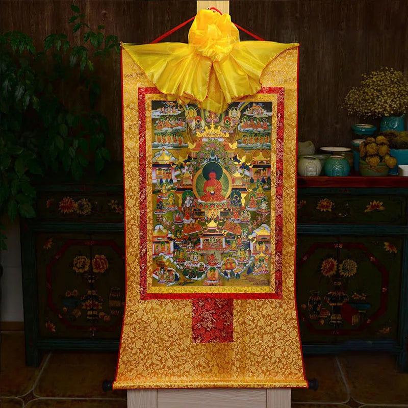 35*20cm Tibetan Thangka Wall Art Padmasambhava Green Tara Buddha Painting Hanging Decor Religious Scroll Picture Home Decoration