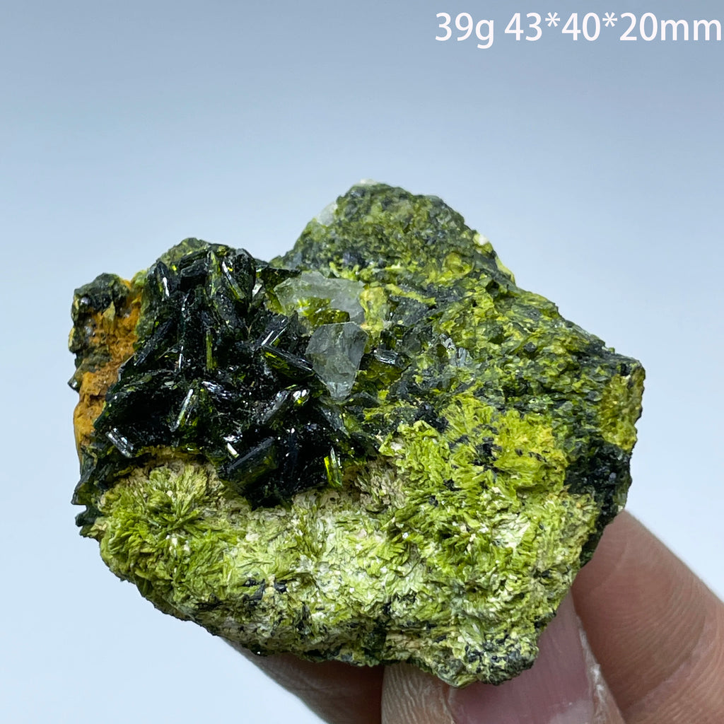 Natural Green Epidote with Clear Quartz Crystal Symbiosis Rough Specimen Healing Teaching Stone for Home Decor