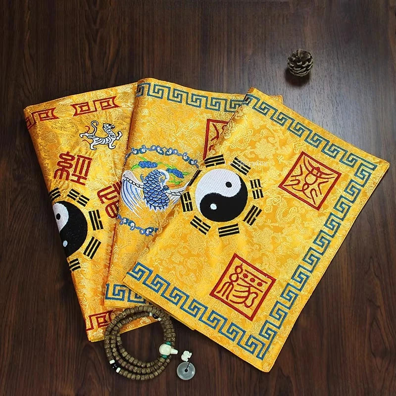 Double-layer Jacquard Silk Satin Fabric Scripture Cloth/Embroidered Eight Trigrams Cranes Four Divine Beasts Scripture Bag Cover