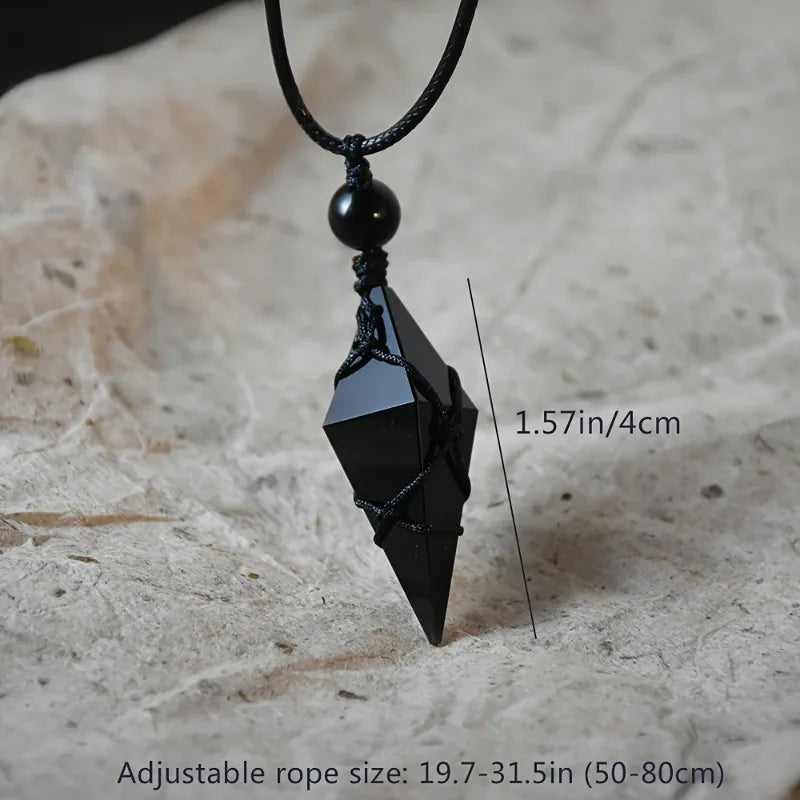 Black Obsidian Arrowhead Crystal Pendant Necklace Men Women Natural Stone Healing Crystal Wrap Cord Necklace Daily Wear Jewelry