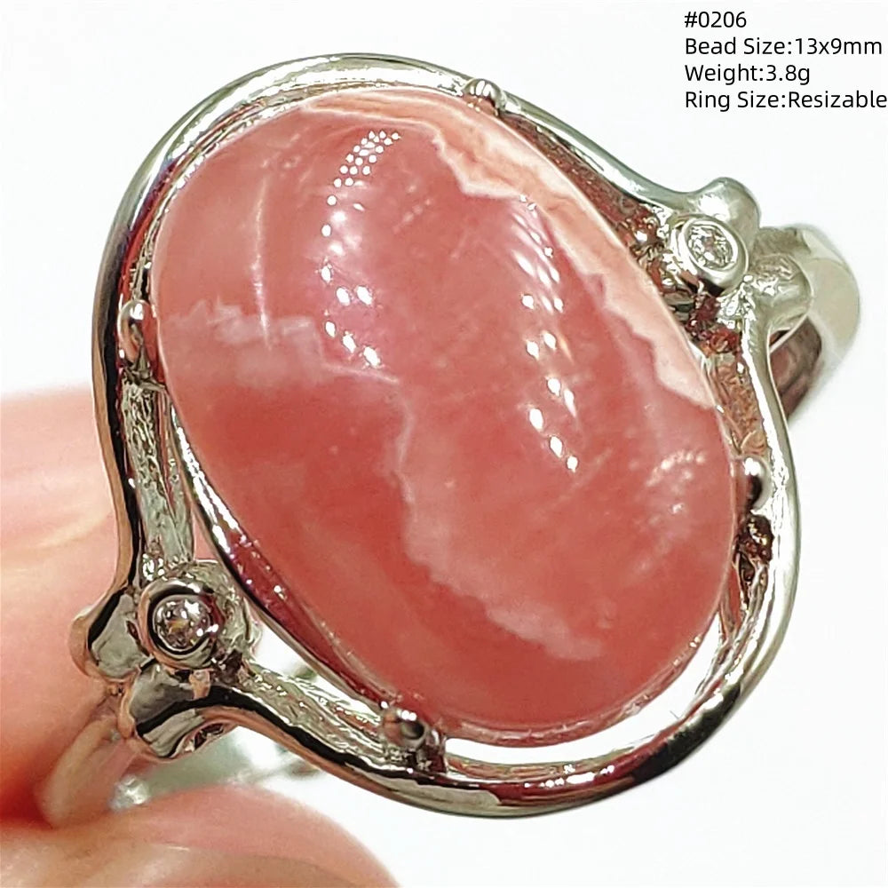 Natural Red Rhodochrosite Adjustable Ring Jewelry Rose Rhodochrosite 925 Sterling Silver Women Oval Bead AAAAA
