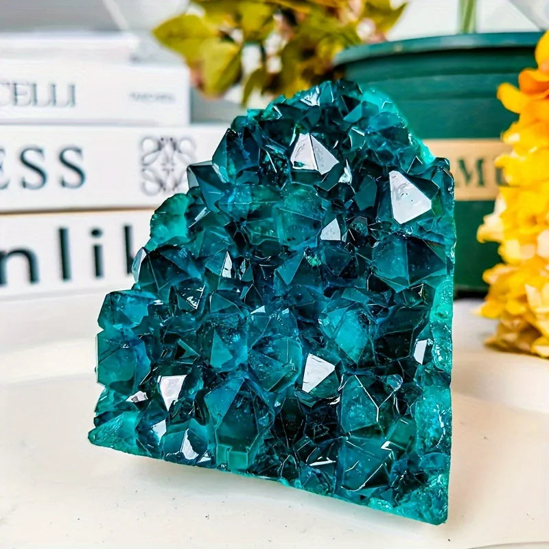 One Crystalhola Bohemian Blue Crystal Cluster - Turquoise to deep blue gradient, natural appearance suitable for home décor