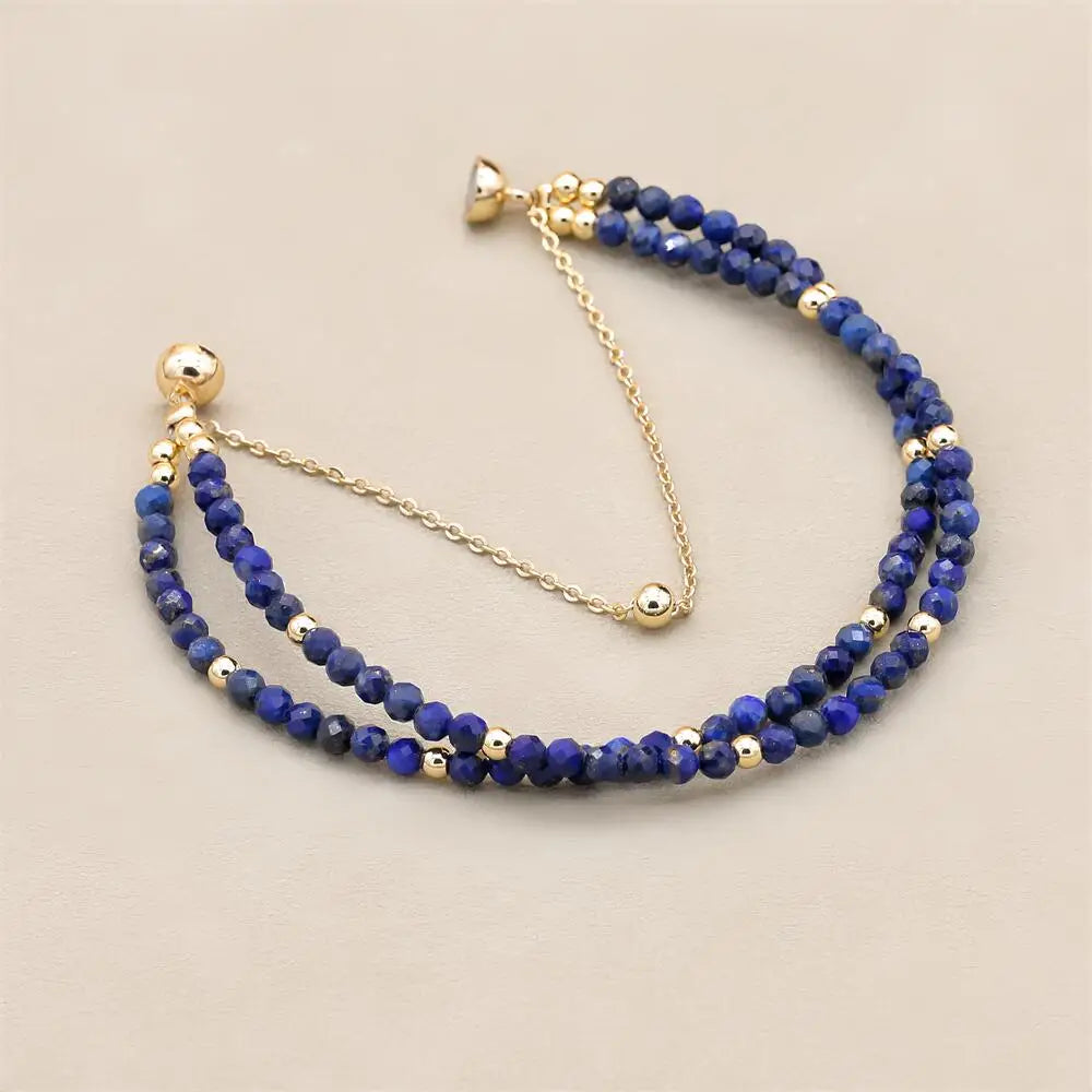 3MM Double Layer Natural Lapis Lazuli Beads Magnetic Buckle Gold Plated Charm Strand Bracelets Handmade Women Jewelry