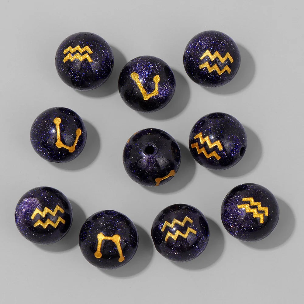 Wholesale 12 Zodiac Mooonstone Charms Natural Stone Sandstone Agates Constellation Sign Beads For Jewelry Making Accessories Set