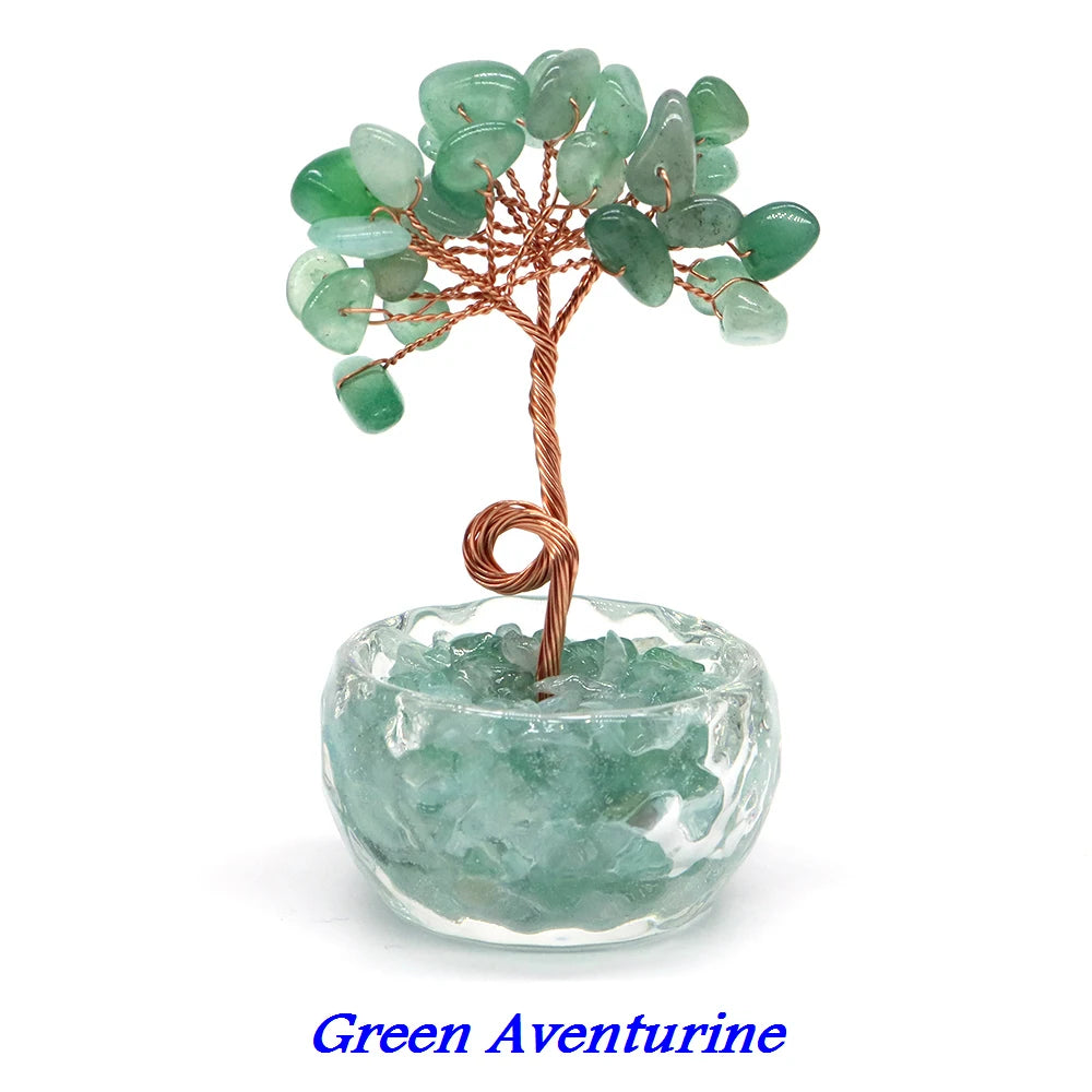 Natural Gemstone Crystal Lucky Tree With Gravel Stone Base Chakras Health Home Office Desk Living Room Crystal Decor Mini Sized
