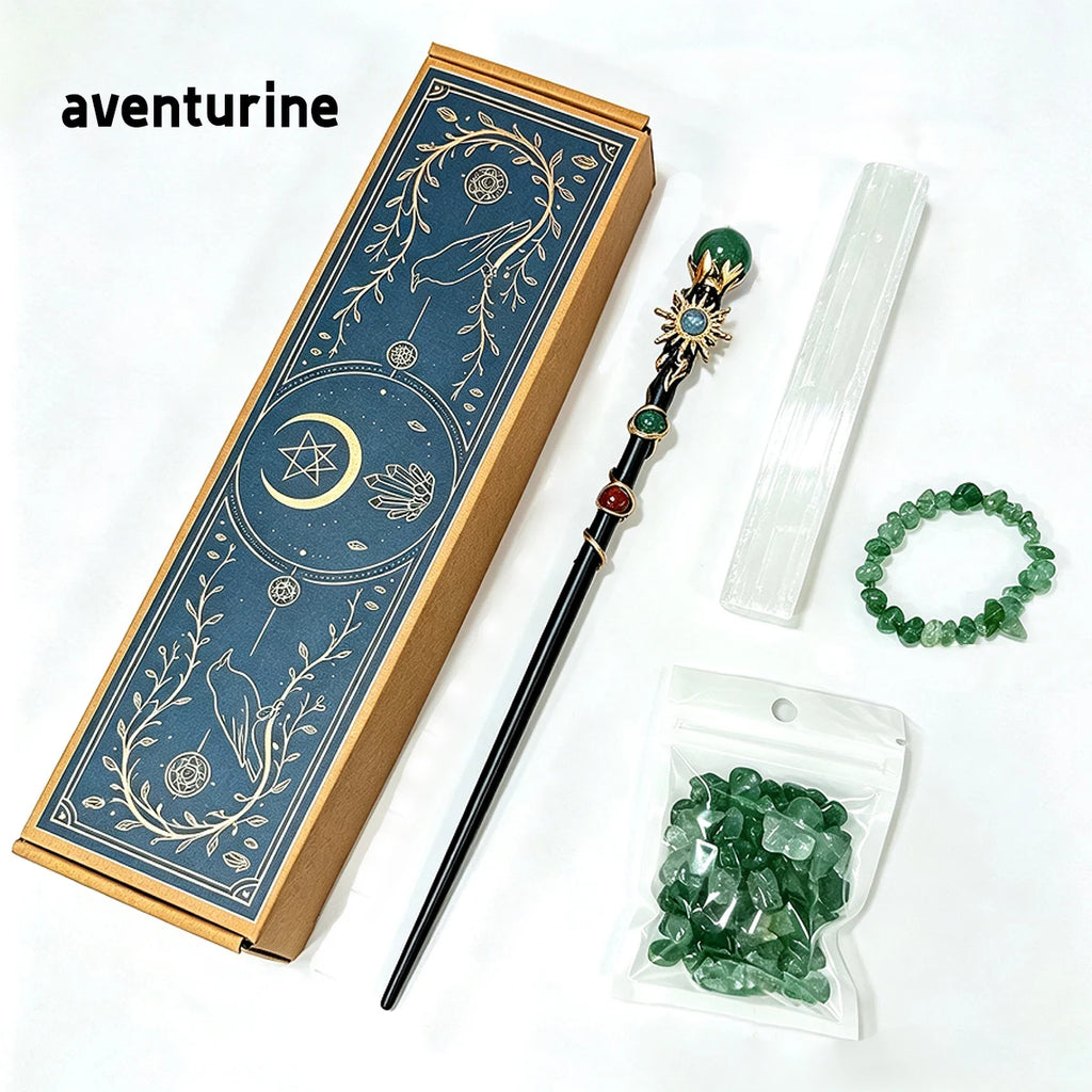 1box Amethyst Witch Crystal Wand Altar Kit, Natural Crystal Stones Selenite Wand Bracelet Wicca Ritual‑Supplies, Spiritual Decor