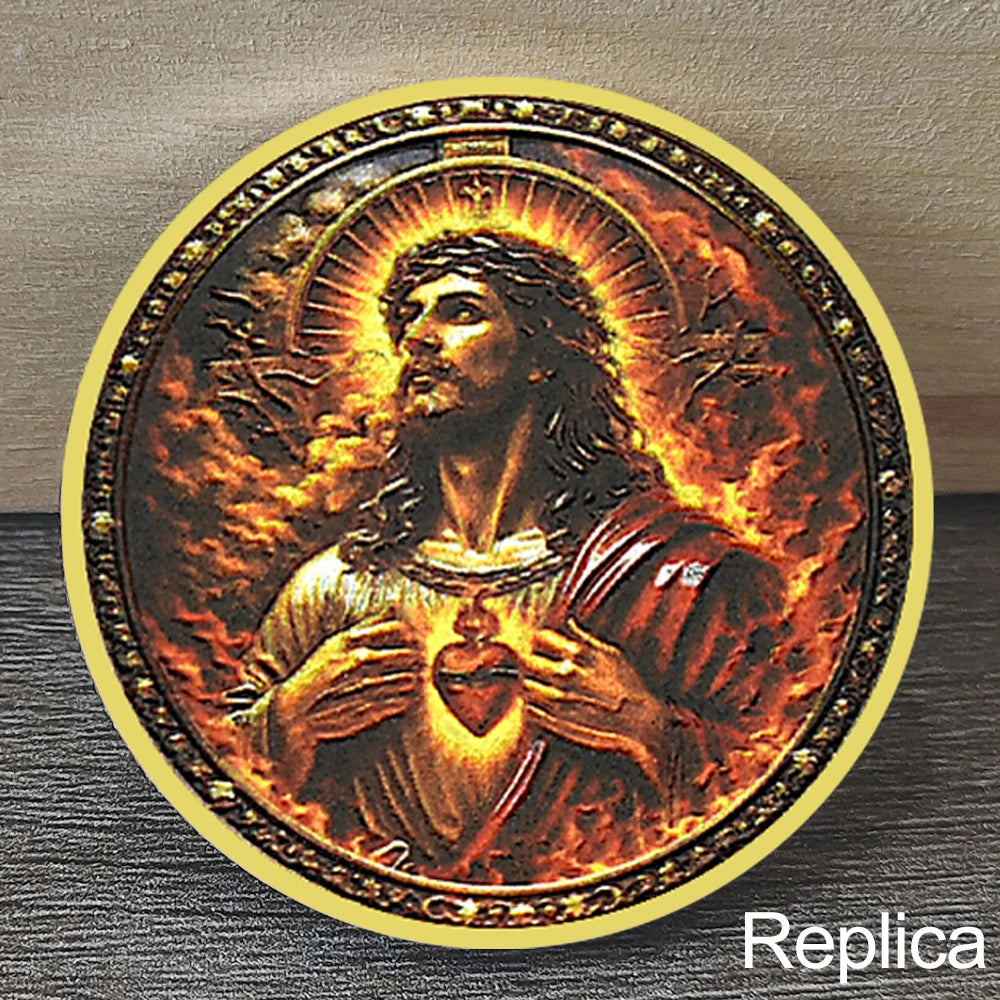 Jesus Sacred Heart Commemorative Coin Cross, Bible, Dove Design, Unique Christian Patriotic Collectible & Spiritual Gift replica