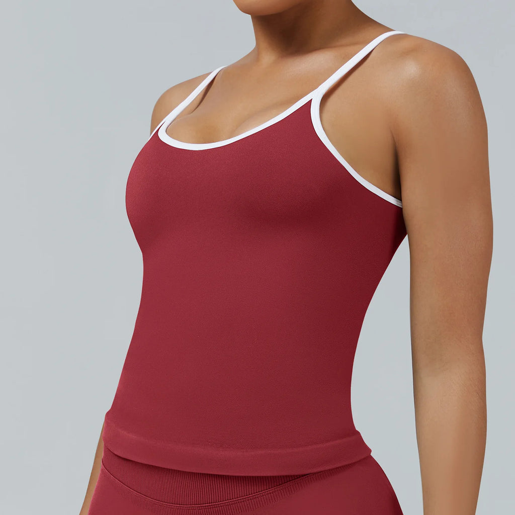 Color-Block Racerback Sports Bra – Body-Hugging Open Back Crop Top for Yoga, Gym & Casual Wear