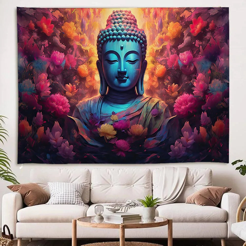 White Lotus Buddha Tapestry Wall Hanging - Zen Decor for Meditation Room Home Spiritual Yoga Studio Minimalist Enlightenment Art