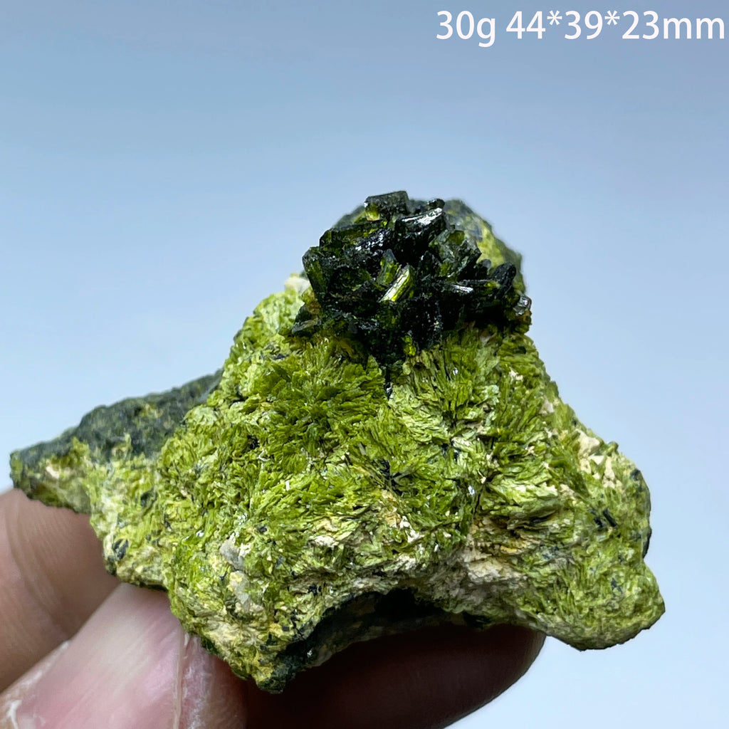Natural Green Epidote with Clear Quartz Crystal Symbiosis Rough Specimen Healing Teaching Stone for Home Decor