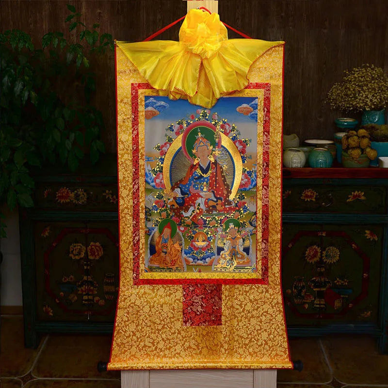 35*20cm Tibetan Thangka Wall Art Padmasambhava Green Tara Buddha Painting Hanging Decor Religious Scroll Picture Home Decoration