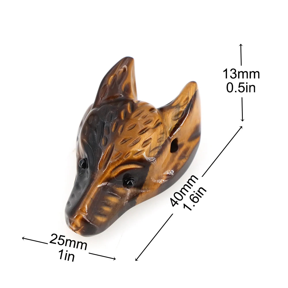 40mm Wolf Head Stone Pendant Natural Healing Crystals Statue Hand Carving Gemstone Wolves Animal Figure Jewelry Making Necklace