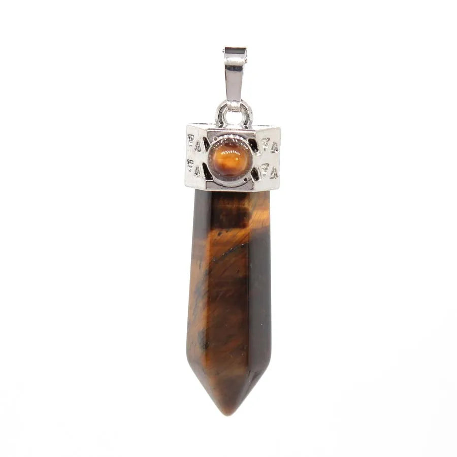 Natural Healing Amethyst Crystal Hexagonal Stone Pendants For Women Necklace DIY Rose Quartz Lapis Lazuli Agate Pendant Jewelry