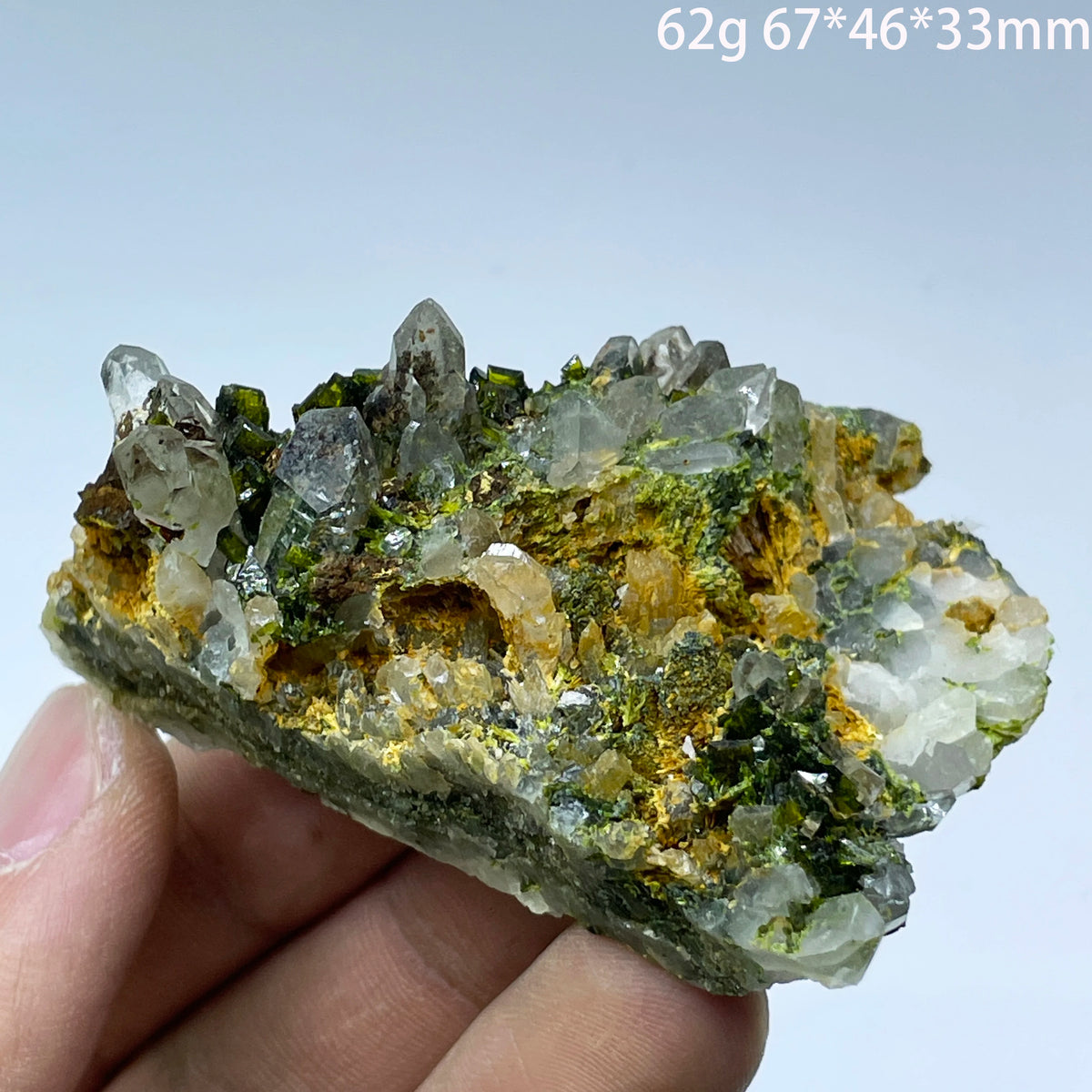 Natural Green Epidote with Clear Quartz Crystal Symbiosis Rough Specimen Healing Teaching Stone for Home Decor
