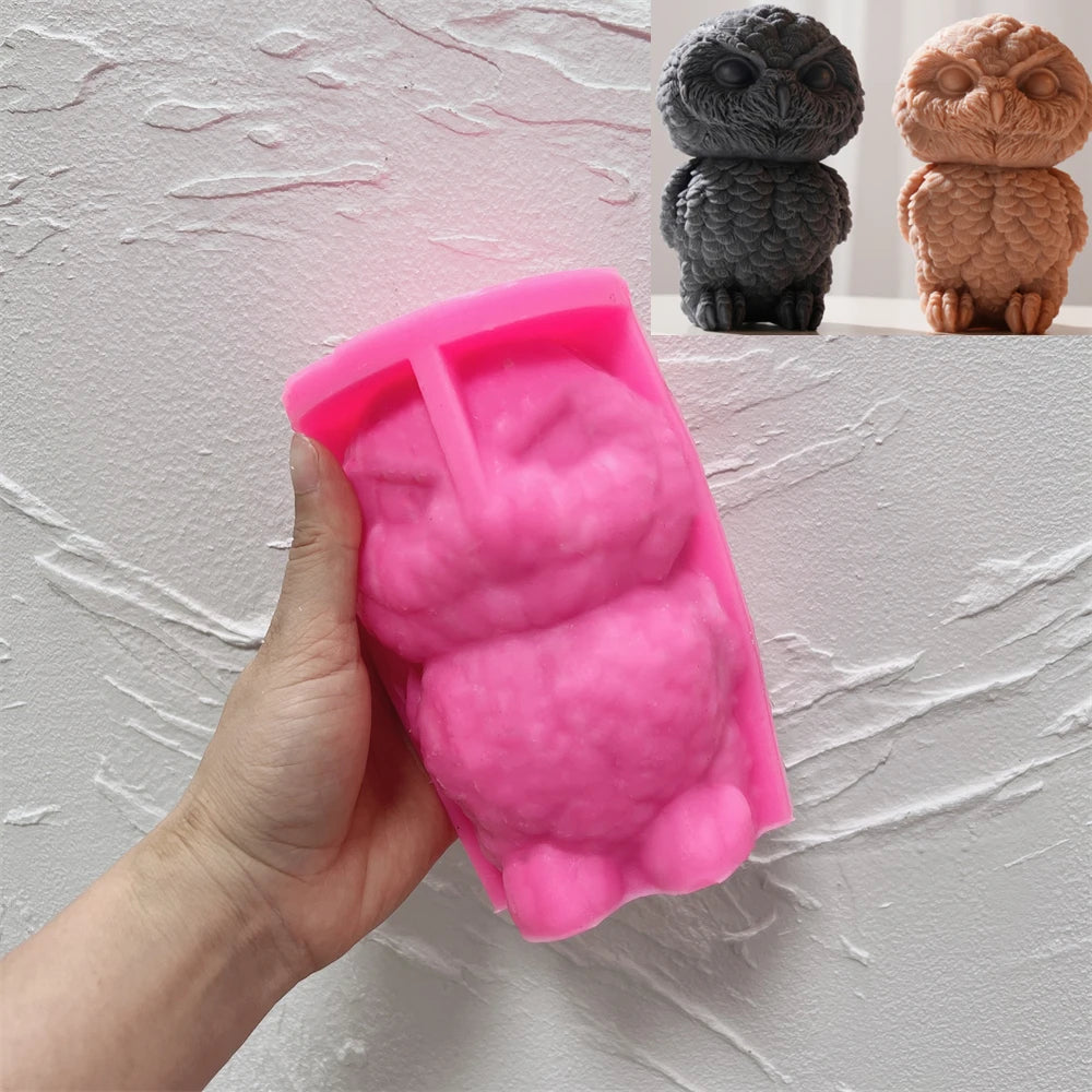DIY Animal Sculpture Beeswax Soy Wax Candle Mold Cute Owl Candle Silicone Mold Aromatherapy Gypsum Plaster Soap Mold