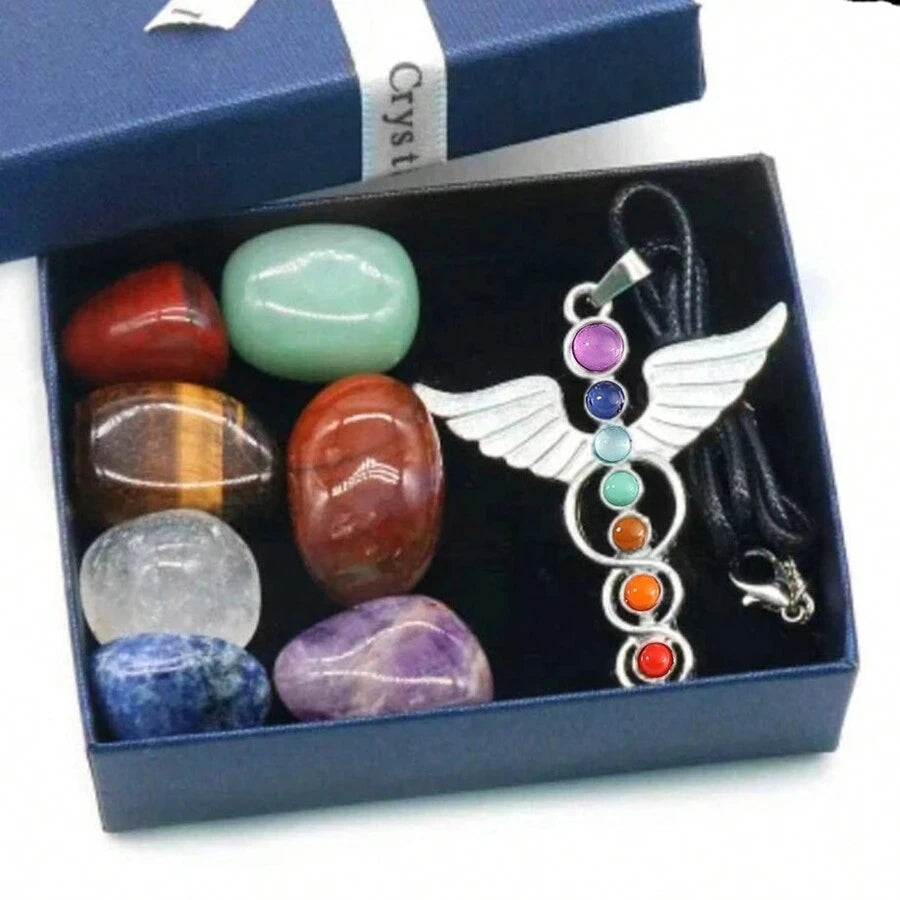 7 Chakras Natural Crystal Gemstones Healing Stones Quartz Mineral Pendant Set Ornament Meditation Healing Gemstones Home Decor