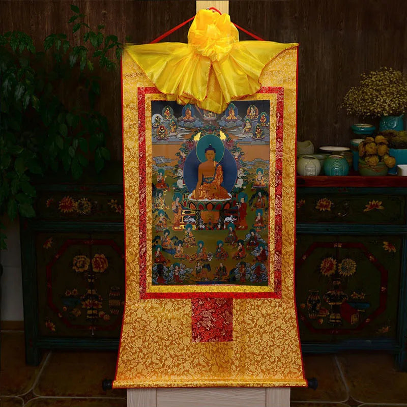 35*20cm Tibetan Thangka Wall Art Padmasambhava Green Tara Buddha Painting Hanging Decor Religious Scroll Picture Home Decoration