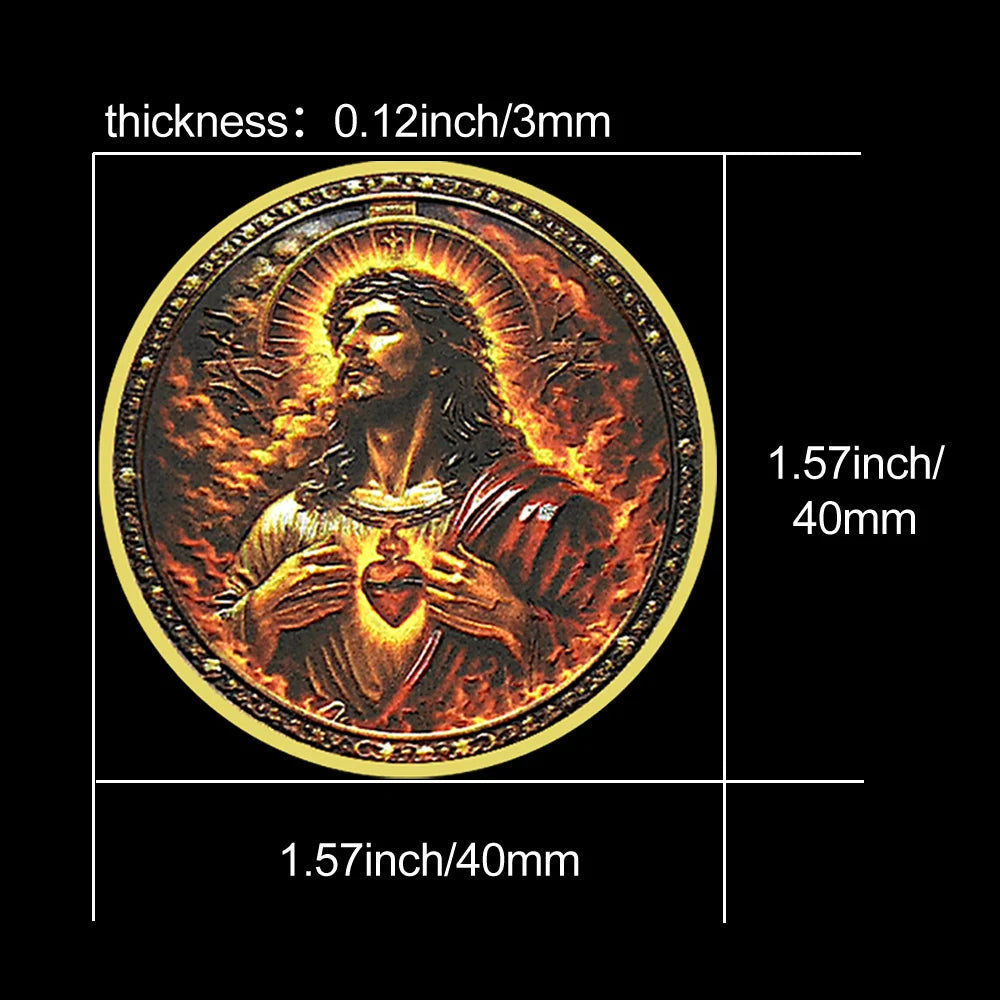 Jesus Sacred Heart Commemorative Coin Cross, Bible, Dove Design, Unique Christian Patriotic Collectible & Spiritual Gift replica