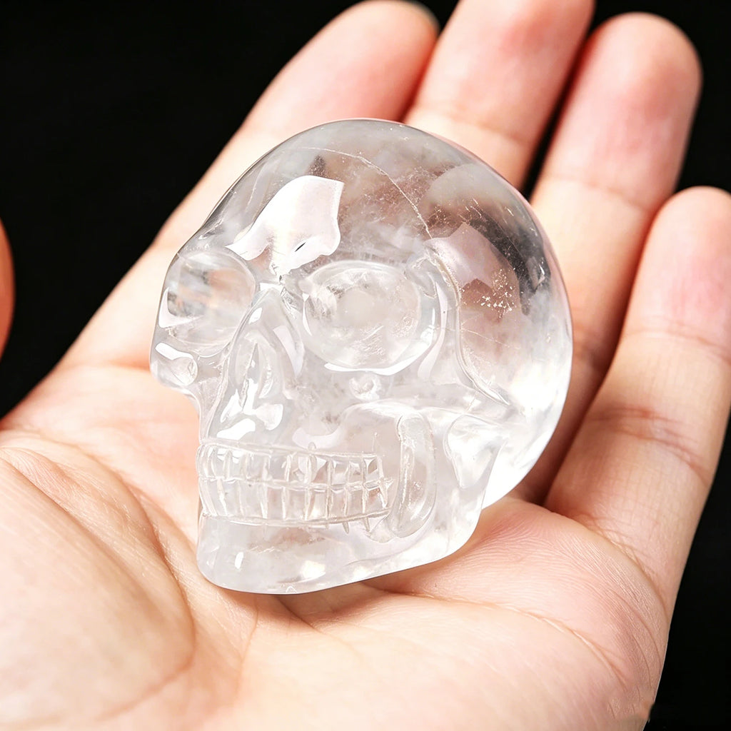 2 Inch Natural Crystal Skull Figurine Hand Carved Gemstone Amethyst Skull Statue Home Desk Decor Ornament Halloween Gift