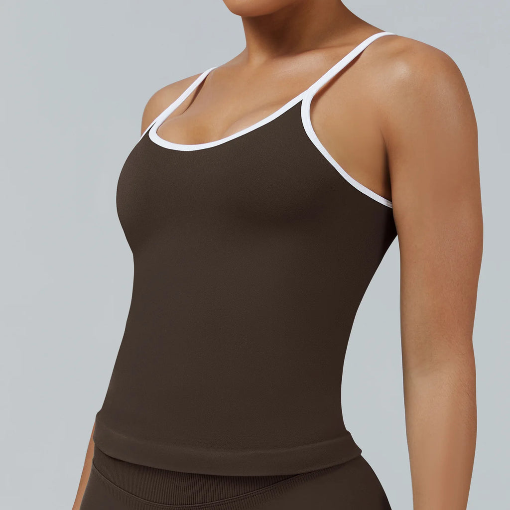 Color-Block Racerback Sports Bra – Body-Hugging Open Back Crop Top for Yoga, Gym & Casual Wear