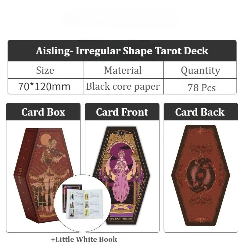 Aisling Irregular Coffin‑Shape Tarot Deck 78Pcs Dual Marseille Rider‑Waite Black‑core Cardstock Divination Game for Beginners