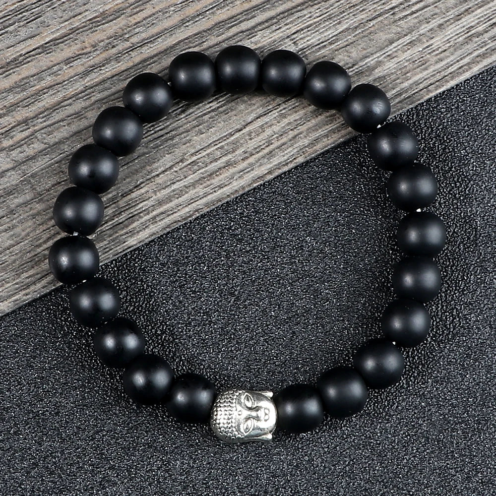 Healing  Buddha Head Prayer Volcanic Lava Natural Stone Strand Bead Bracelet For Men Black Beaded Yoga Women armband Jewelry