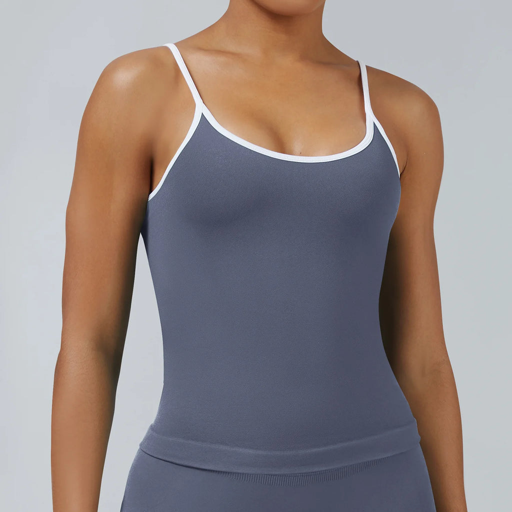 Color-Block Racerback Sports Bra – Body-Hugging Open Back Crop Top for Yoga, Gym & Casual Wear
