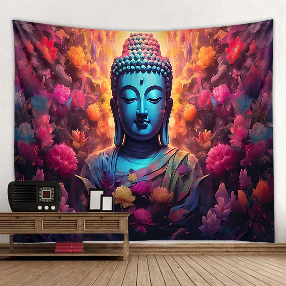 White Lotus Buddha Tapestry Wall Hanging - Zen Decor for Meditation Room Home Spiritual Yoga Studio Minimalist Enlightenment Art