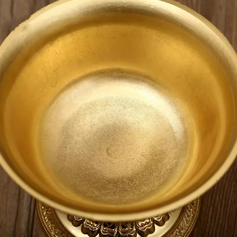 Tibetan Alloy Tall Water Offering Cup Eight Auspicious Embossed Religious Worship Bowl Shrine Desktop Ritual Craft Ornament