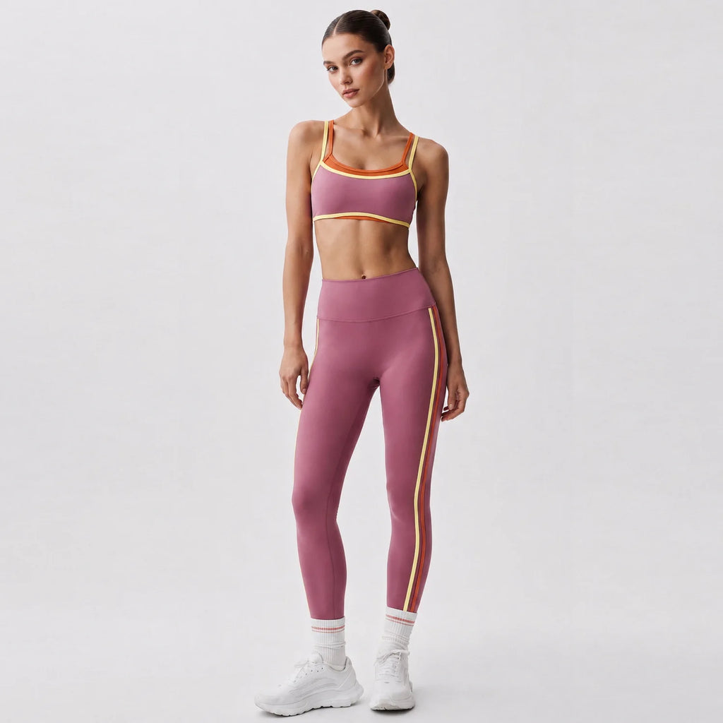 Color Block Contrast Trim Women Fitness Outfit Set Camisole Sports Bra High Elastic Flared Yoga Pants 2Pcs Sport SetSports Wear