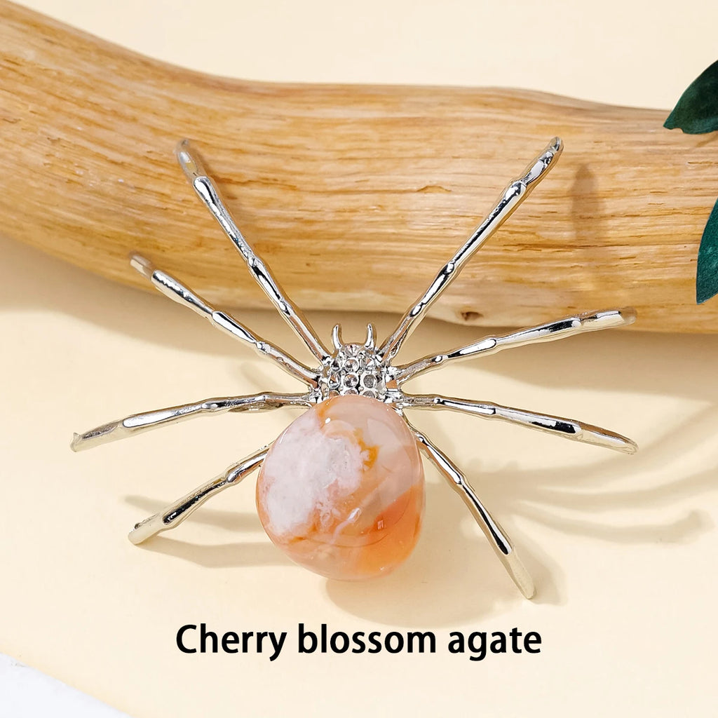 1 Pc Natural Crystal Tumbled Stone Spider Figurine – Halloween Prop, Home Desktop Decor, Handcrafted Ornament, Halloween Gift