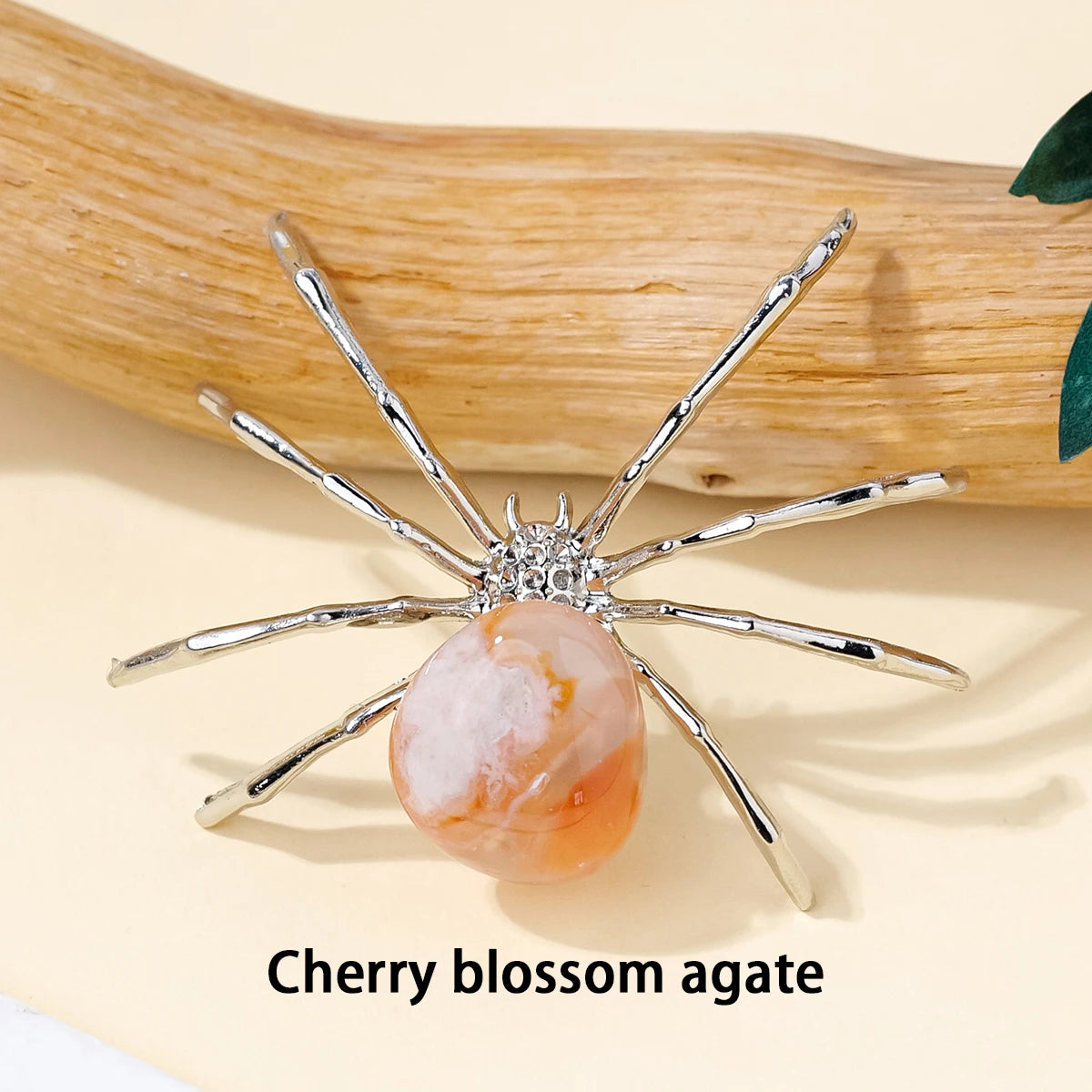 1 Pc Natural Crystal Tumbled Stone Spider Figurine – Halloween Prop, Home Desktop Decor, Handcrafted Ornament, Halloween Gift