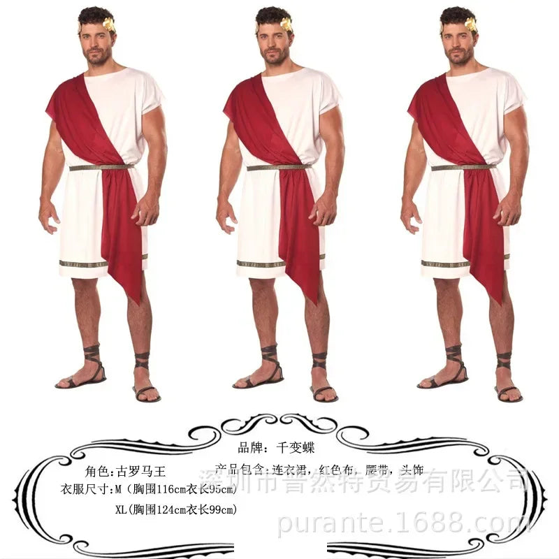 2024 Men - Adult Roman Halloween Dionysus Costume With Leather Wristband King Gladiator Clothing Suit