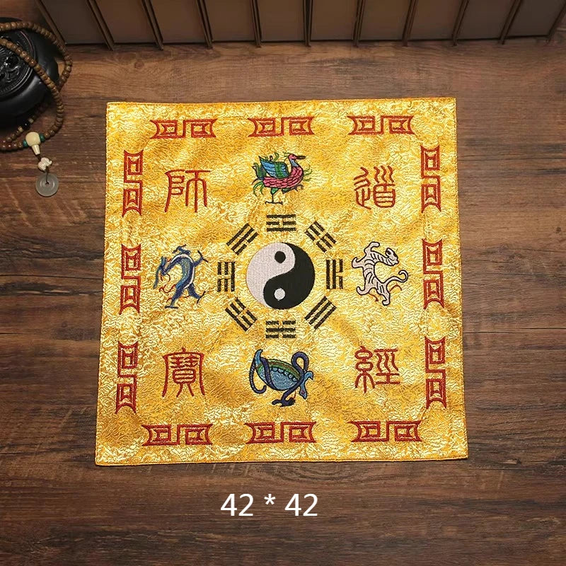 Double-layer Jacquard Silk Satin Fabric Scripture Cloth/Embroidered Eight Trigrams Cranes Four Divine Beasts Scripture Bag Cover