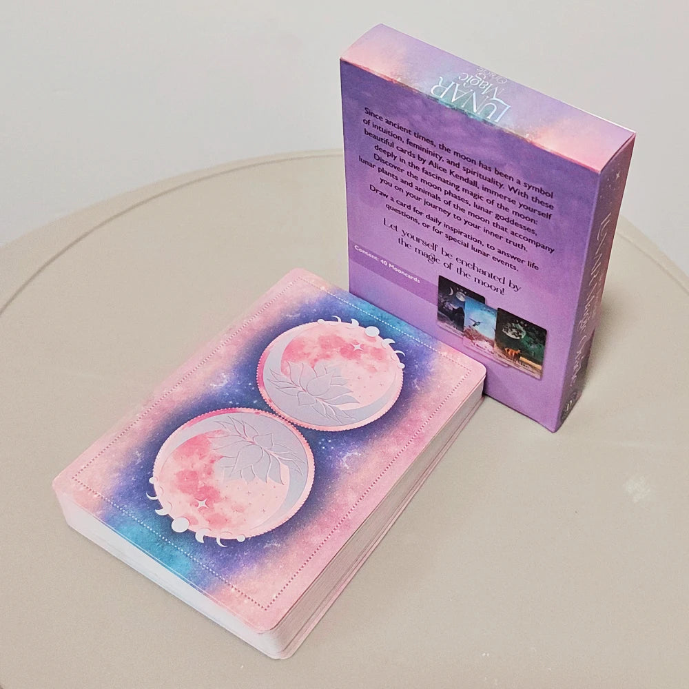 Lunar Magic Oracle Deck 40 Moon Cards 10.5*7.5cm Double-embossed, Moon Phases, Goddesses, Sacred Animals, Plants Spiritual Gift