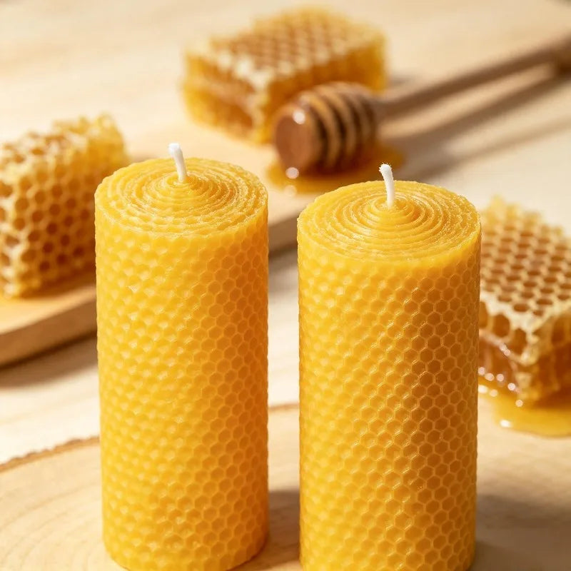 6pcsNatural Pure Beeswax Honeycomb Roll Pillar Candle - 10x3.5cm, Box Pack, Clean Burn, Home Decor & Wedding Gift Candle