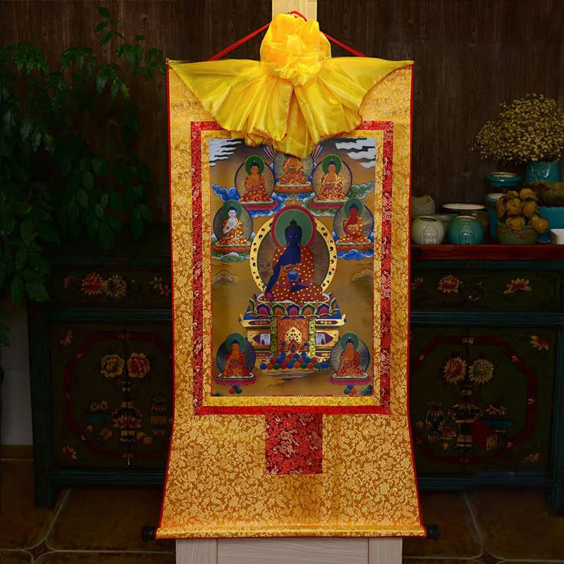 35*20cm Tibetan Thangka Wall Art Padmasambhava Green Tara Buddha Painting Hanging Decor Religious Scroll Picture Home Decoration
