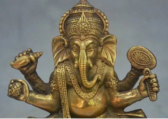 17CM Old Tibet Buddhism Bronze Ganapati Ganesh Lord Ganesha Elephant Buddha Statue