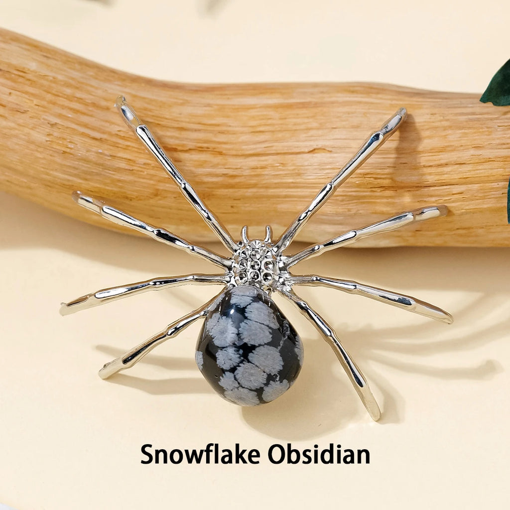1 Pc Natural Crystal Tumbled Stone Spider Figurine – Halloween Prop, Home Desktop Decor, Handcrafted Ornament, Halloween Gift