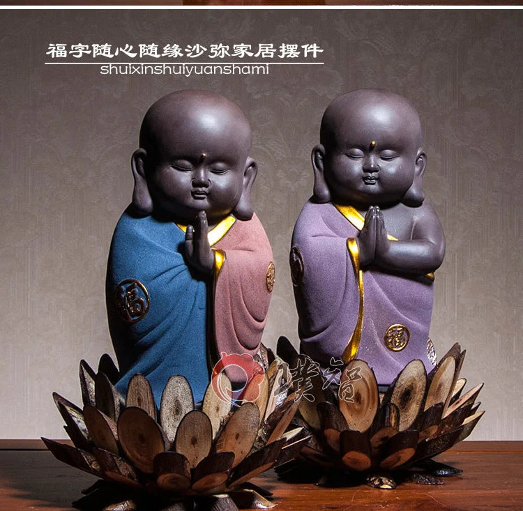 Unique # TOP Spiritual ART# HOME OFFICE Buddhism Buddha " CHAN DAO " Monk COLOR sand-fired porcelain pottery ART statue