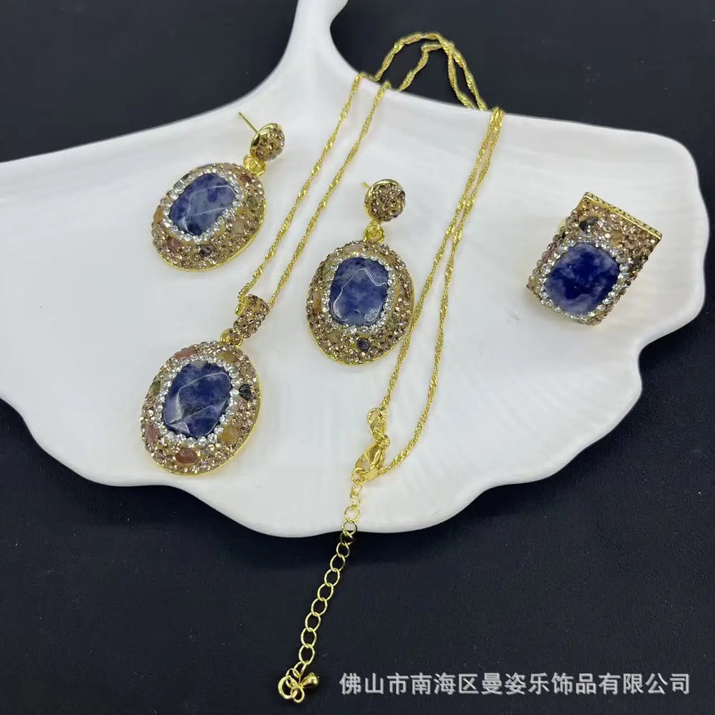 DIY accessories New lapis lazuli set High quality AAA natural lapis lazuli three-piece set Cross-border resources Internet celeb