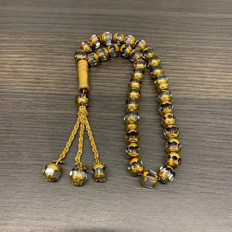 Prayer Beads Bracelet 33 Pieces Gold Wrapped Crystal Hand String Exquisite Ornament For Daily Wear And Collection