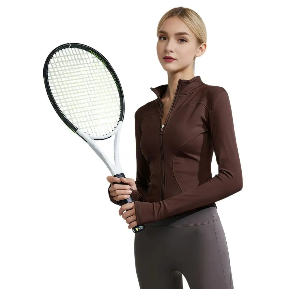 Yoga Clothes Thumb Hole Sleeves Yoga Top Women Long Sleeve Workout Tops Quick Dry Full Zip Crop Jackets Athletic for Running