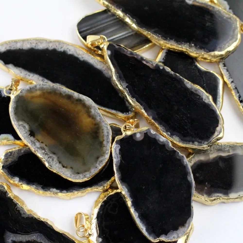 60*40mm Irregular Agate Geode Plated Gold Edged Polished Crystal Slice Handmade DIY Jewelry Making Agate Wind Chime Meditation