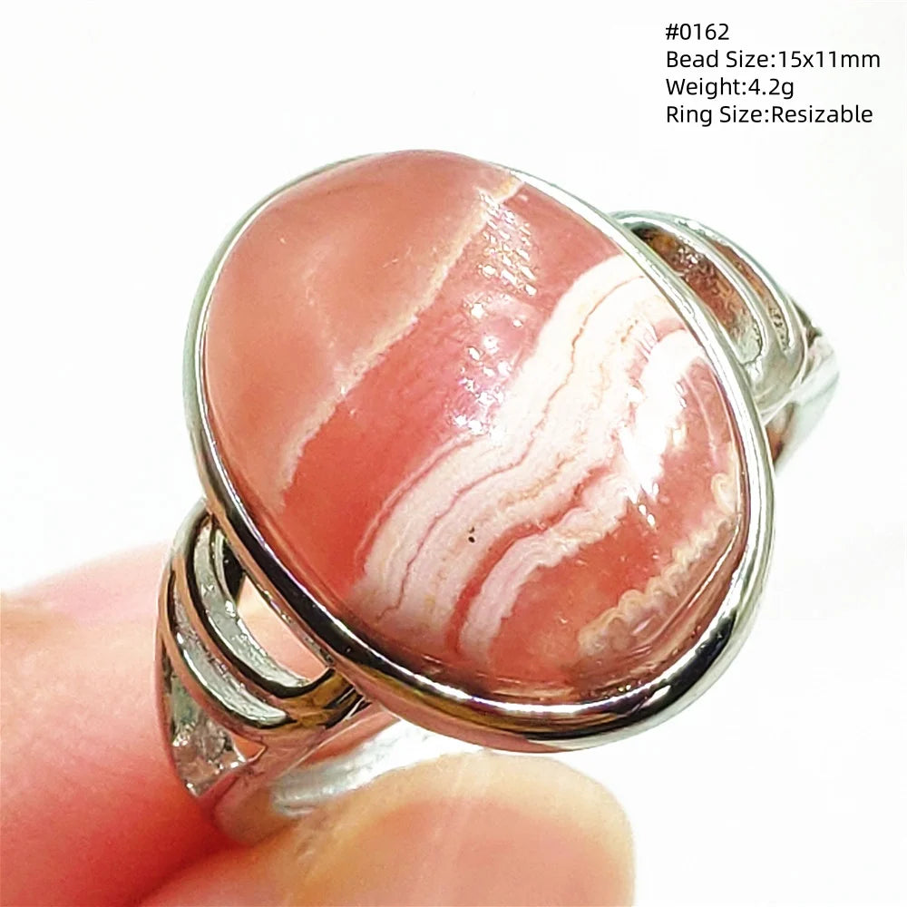 Natural Red Rhodochrosite Adjustable Ring Jewelry Rose Rhodochrosite 925 Sterling Silver Women Oval Bead AAAAA