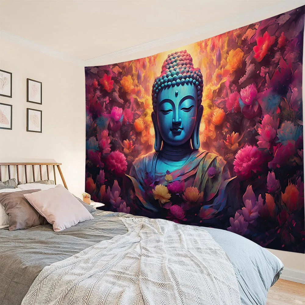 White Lotus Buddha Tapestry Wall Hanging - Zen Decor for Meditation Room Home Spiritual Yoga Studio Minimalist Enlightenment Art