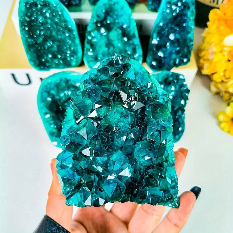 One Crystalhola Bohemian Blue Crystal Cluster - Turquoise to deep blue gradient, natural appearance suitable for home décor