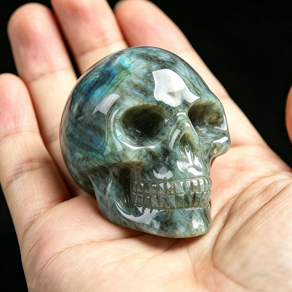 2 Inch Natural Crystal Skull Figurine Hand Carved Gemstone Amethyst Skull Statue Home Desk Decor Ornament Halloween Gift